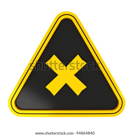 Yellow Cross Triangle Sign On Black With White Background Stock Photo ...
