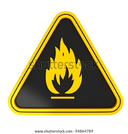 Yellow Triangle Flammable Substances Sign On Black With White ...