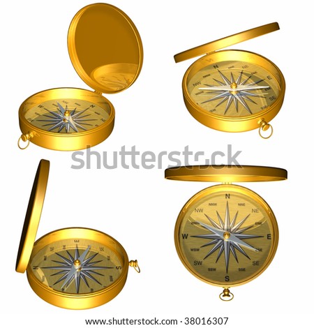 Golden Compasses. Isolated on a white background.