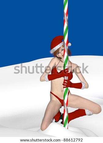 North Pole Dancing Elf. An elf doing a pole dance on the North Pole. Christmas humor.