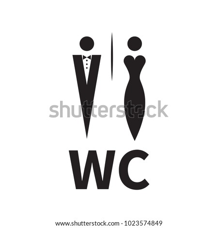 Woman in evening dress and man in tuxedo with bow tie. Unique icons for toilet, restroom, wc. Vector illustration