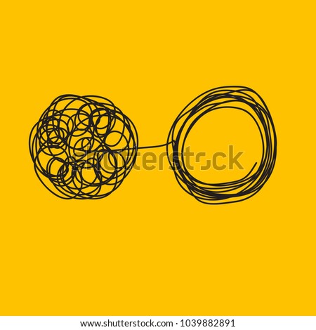 Tangle tangled and untangled. Abstract metaphor, concept of solving problems in business. Vector illustration