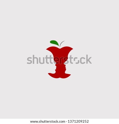 Male and female profile on apple background, symbol of temptation, betrayal icon, two faces looking at each other. Vector conceptual illustration