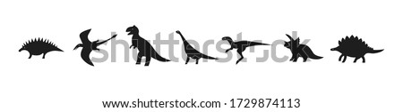Set of dinosaurs for laser cutting. Black silhouettes of dinosaurs and pterodactyls. Vector icons Photo stock © 