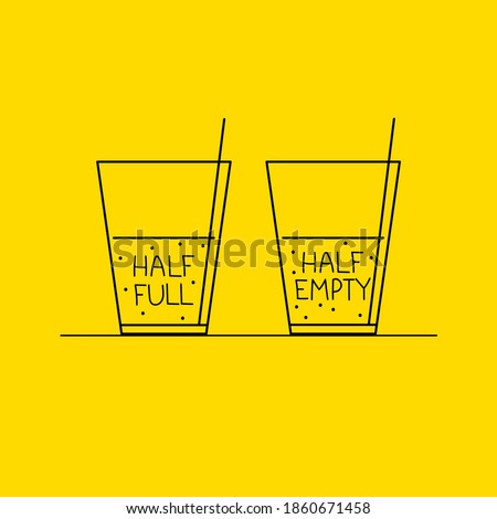 Half full and half empty glass. Life philosophy of optimist and pessimist