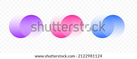 Transparent graphic design element, abstract circles. Connected round shapes for corporate identity. Company logo. Abstract transparent symbol of connected circles