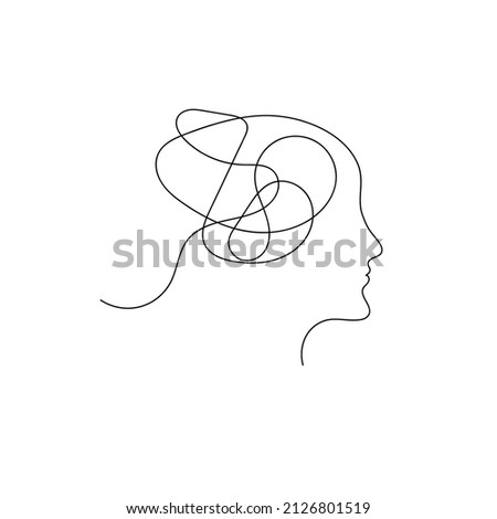 Hand drawn profile of woman. Contour drawn with single line. Female head, mind symbol. Therapy abstract symbol. Psychologist icon, sketch