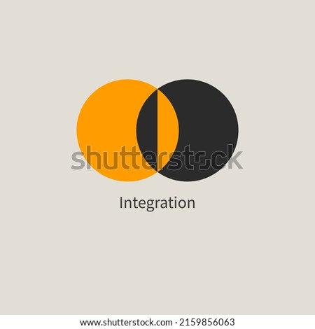 Integration abstract logo, two circles. Round business icon. Relationship concept. Vector illustration