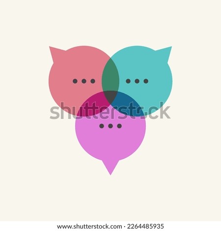 Three comment bubbles, logo message. Online communication, discussion icon. Networking symbol