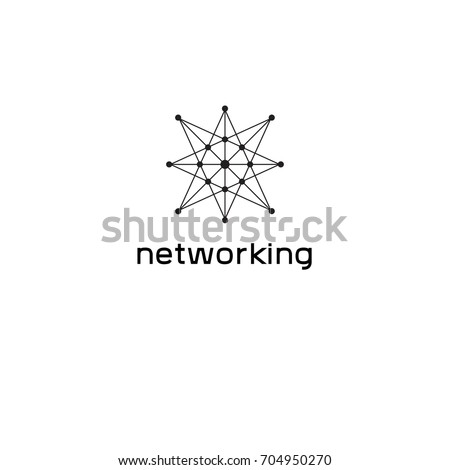 Logo networking. Icon social network. Connected lines with dots. Vector black and white illustration