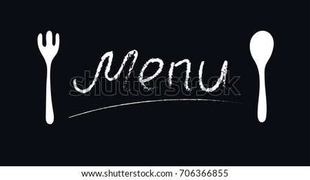 Black hipster board in th cafe with letters menu. Lettering in white chalk. Vector illustration