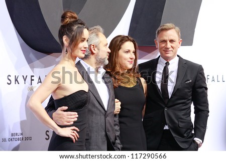 BERLIN, GERMANY - OCTOBER 30: Berenice Marlohe, Sam Mendes, Barbara Broccoli and Daniel Craig attend the Germany premiere of James Bond 007 movie \