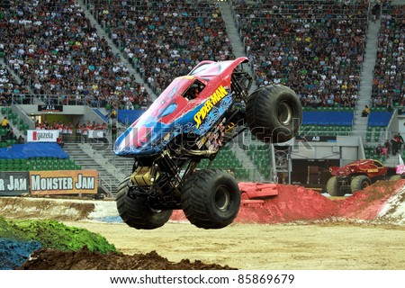 WROCLAW, POLAND - OCTOBER 1: Monster Jam show with Spider-Man truck on October 1, 2011 in Wroclaw