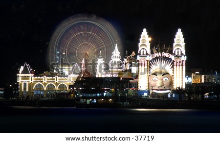 Sydney, Australia\'s Luna Park amusement park at night.