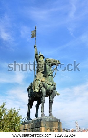 Statue of a warrior on horseback in the city of Porto