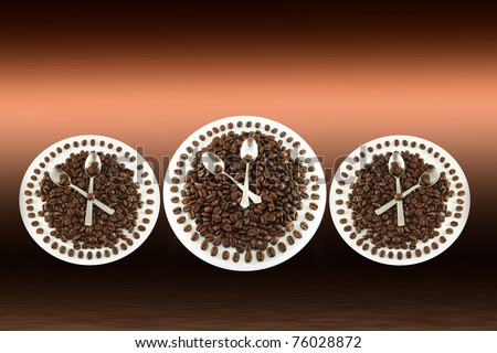 Coffee time, coffee beans and spoon in the shape clock face