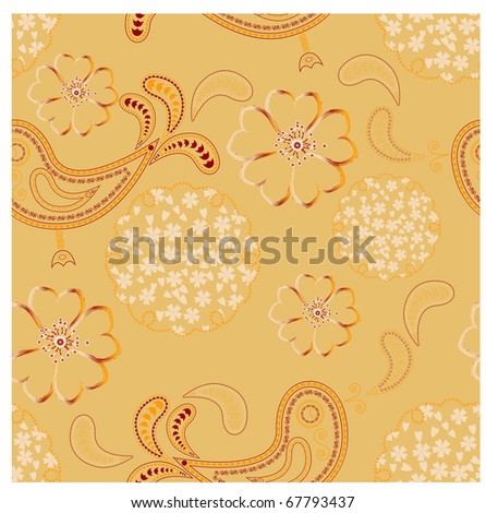 seamless ornament with birds and flowers in japanese style