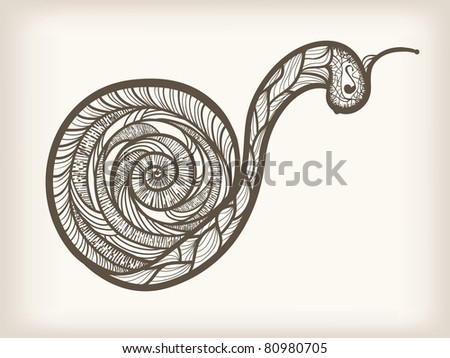 hand drawn monochrome snail with unique ornament