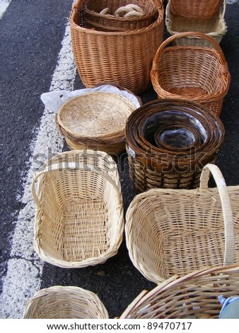 Basket shop. Many baskets at outdoors shop.