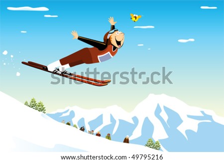 Ski Jumping Ski jumping high in the air and reach the bird