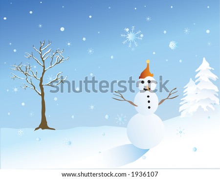 snowman in winter landscape, just in time for Christmas