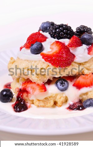 mixed berry shortcake with whipped cream