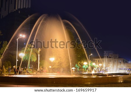 Batumi, Georgia - September 27, 2013: evening city, illuminated Dancing Fountains near the Seaside boulevard