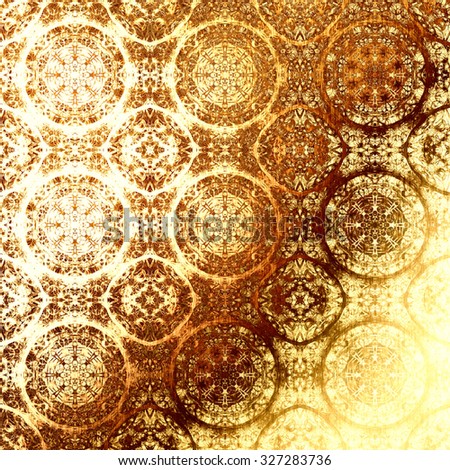 Golden oriental pattern, folk traditional elements. Royal gold texture for textile, wallpapers, advertisement, page fill, book covers etc. Boho-chic fabric background, metallic foil