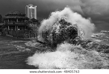 Russia, the black sea, a whole gale. The wave approaches on structures