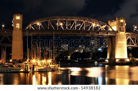 Night view of Burrard Bridge. Vancouver, British Columbia.