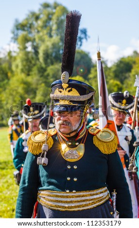 BORODINO, MOSCOW REGION - SEPTEMBER 01: reenactment of the Borodino battle between Russian and French armies in 1812 at its 200th anniversary on September 01, 2012 in Borodino, Moscow Region, Russia.