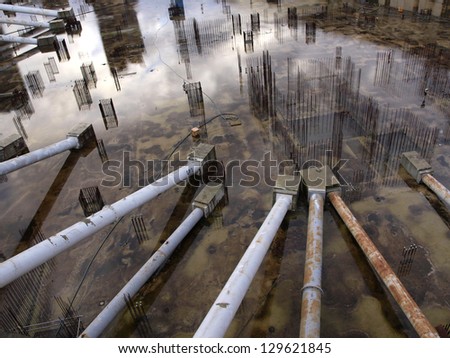 wet foundations of a new building in London