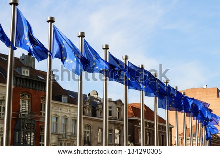 European flags in Brussels on European commission site