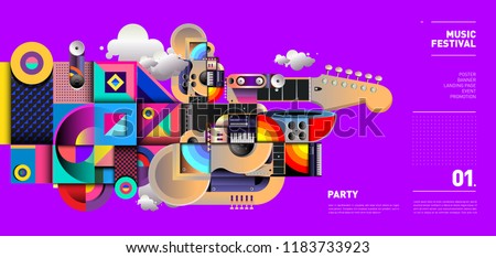 Music Festival Illustration Design for Party and Event. Vector Illustration Collage of Music for Background and Wallpaper in eps 10.