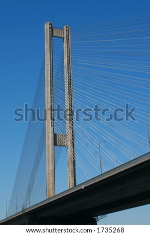 Cable-stayed bridge, shot taken from bottom point of view.