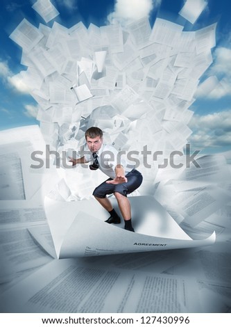 Confident surfer riding the wave of documents
