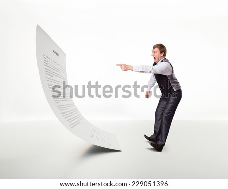 Afraid man points to the document