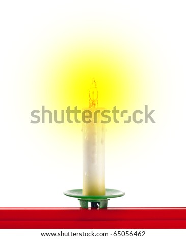One Christmas candle. Isolated on white background