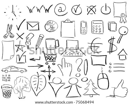 Pencil sketches of most popular business things. Isolated on white