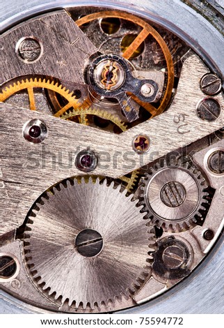 Close-up of old clock mechanism with gears