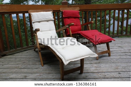 Teak Padded Lounge Chairs on Cottage Deck