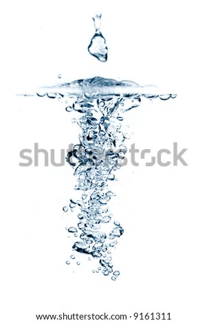 Water bubbles and action over white background