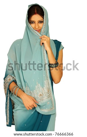 An Hindu Indian Young Woman In Traditional Clothing - Sari Stock Photo ...