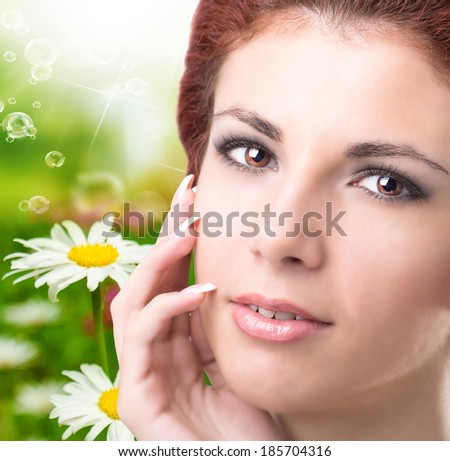 Beauty Young Girl over nature green background.Skin Care