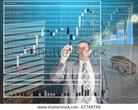 The businessman studies a structure of the diagramme of capital investments in financial business