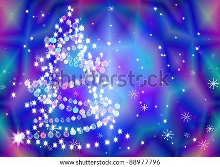 New Year\'s celebratory fur-tree with a garland on a bright abstract background