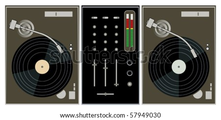 dj turntables and mixer on white background vector