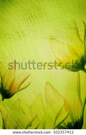 Grain green paint wall background or texture  with flowers