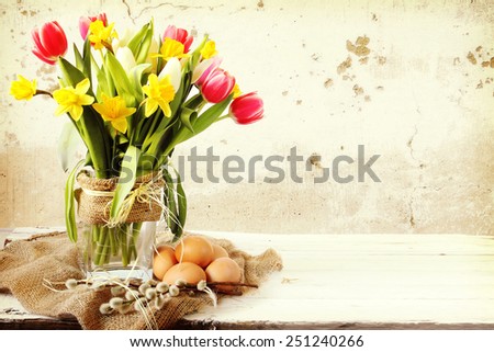 Vase of Tulips and easter eggs