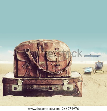 baggage on a beach. Concept for travel agents